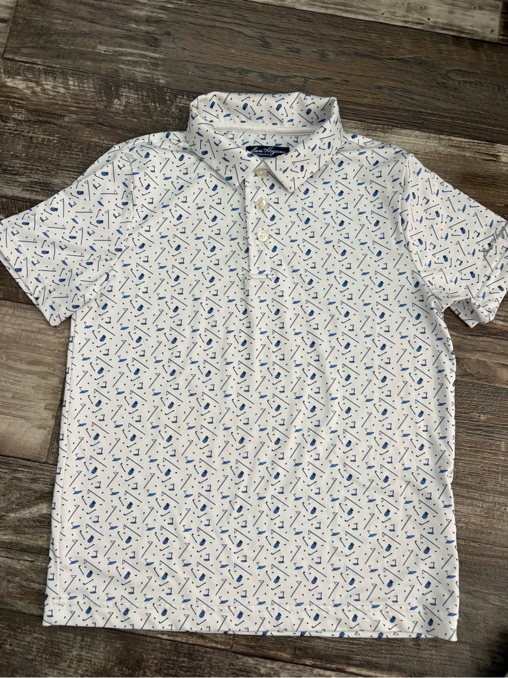 Ben Hogan White & Blue Golf-Print Polo Shirt Boys Size 10/12